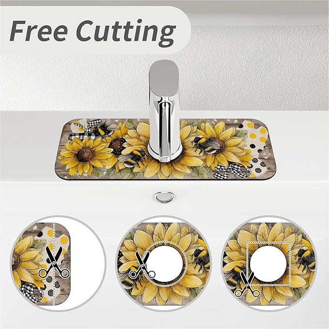 Kitchen Sink Splash Guard，Sunflower-with bumblebees Faucet Mat Sink