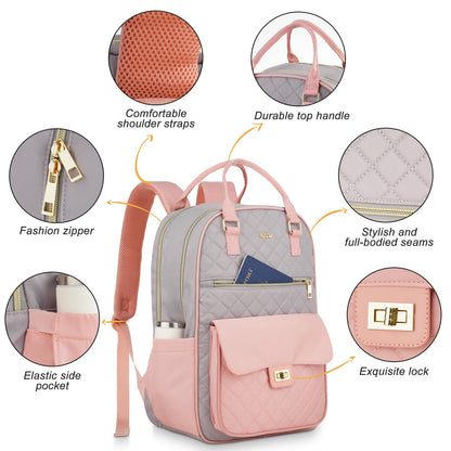 RJEU Laptop Backpack Women 15.6in,Anti-theft Rucksack Handbag for Work Travel Cabin,Smart School Backpack Girls College Bag for Office Uni Commuting,Gifts for Ladies,Black