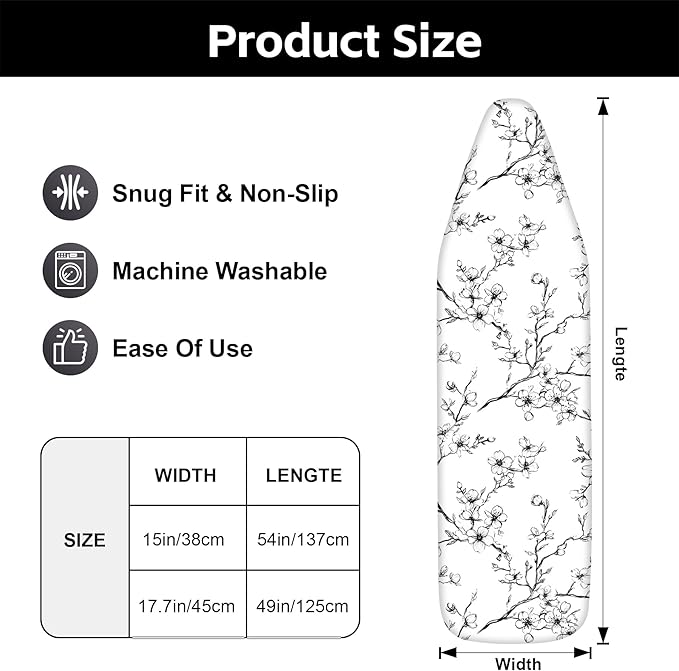 Floral Ironing Board Cover 17.7"x49", Standard Size Iron Board Covers