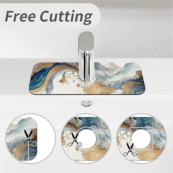 Kitchen Sink Splash Guard，Natural blue and gold marble Faucet Mat Sink