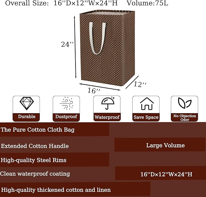 Waterproof Laundry Hamper 75L Collapsible Laundry Basket Extended Cotton Handle