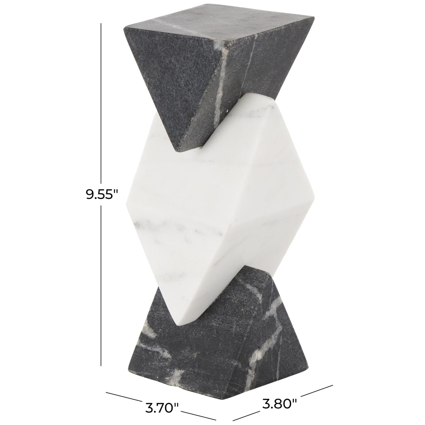 Deco 79 Marble Geometric Decorative Sculpture Stacked Pyramid Home Decor Statue with White Diamond Center, Accent Figurine 4" x 4" x 10", White