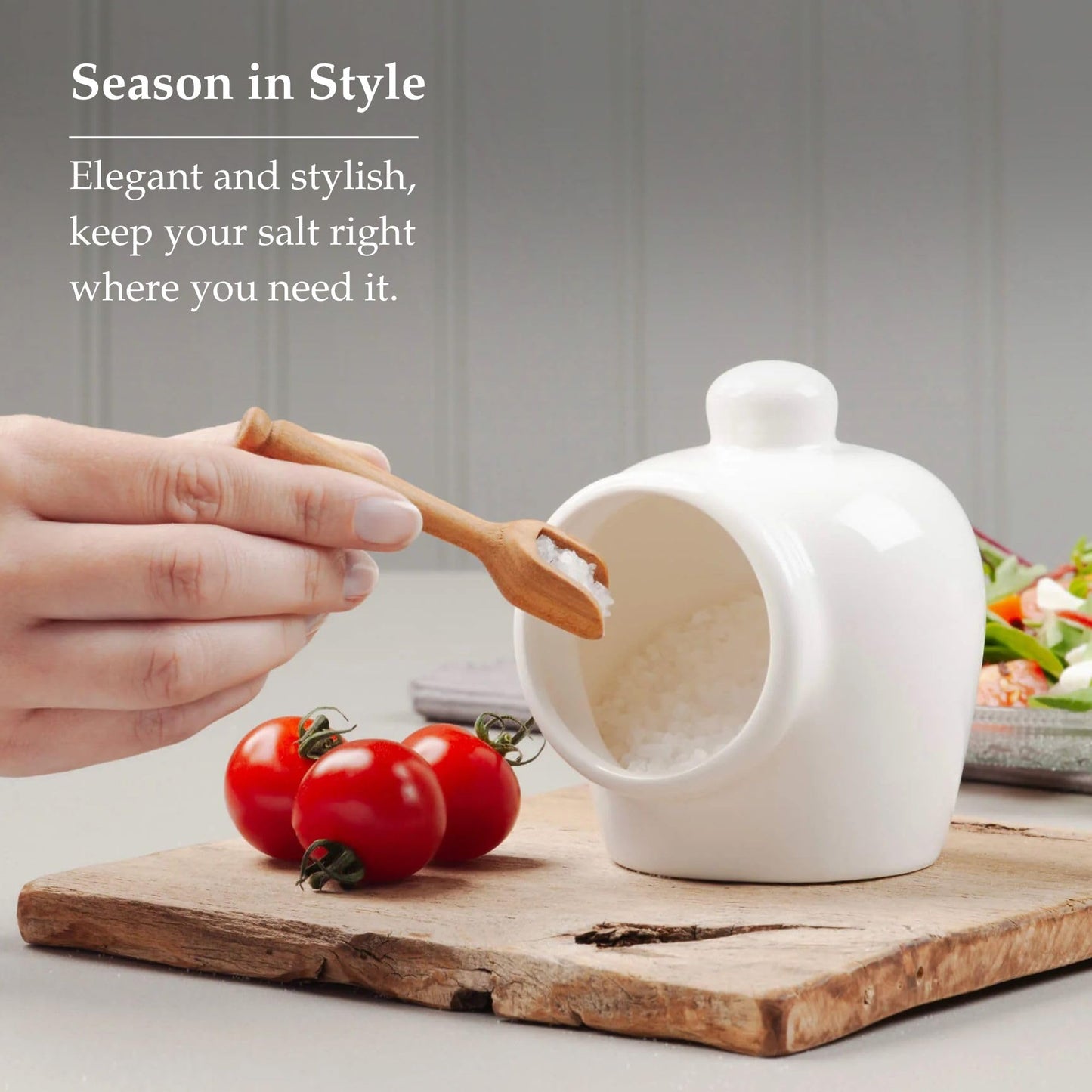 WM Bartleet & Sons 1750 T52W Traditional Porcelain Small Pig with Wooden Salt Serving Spoon-White, 9cm