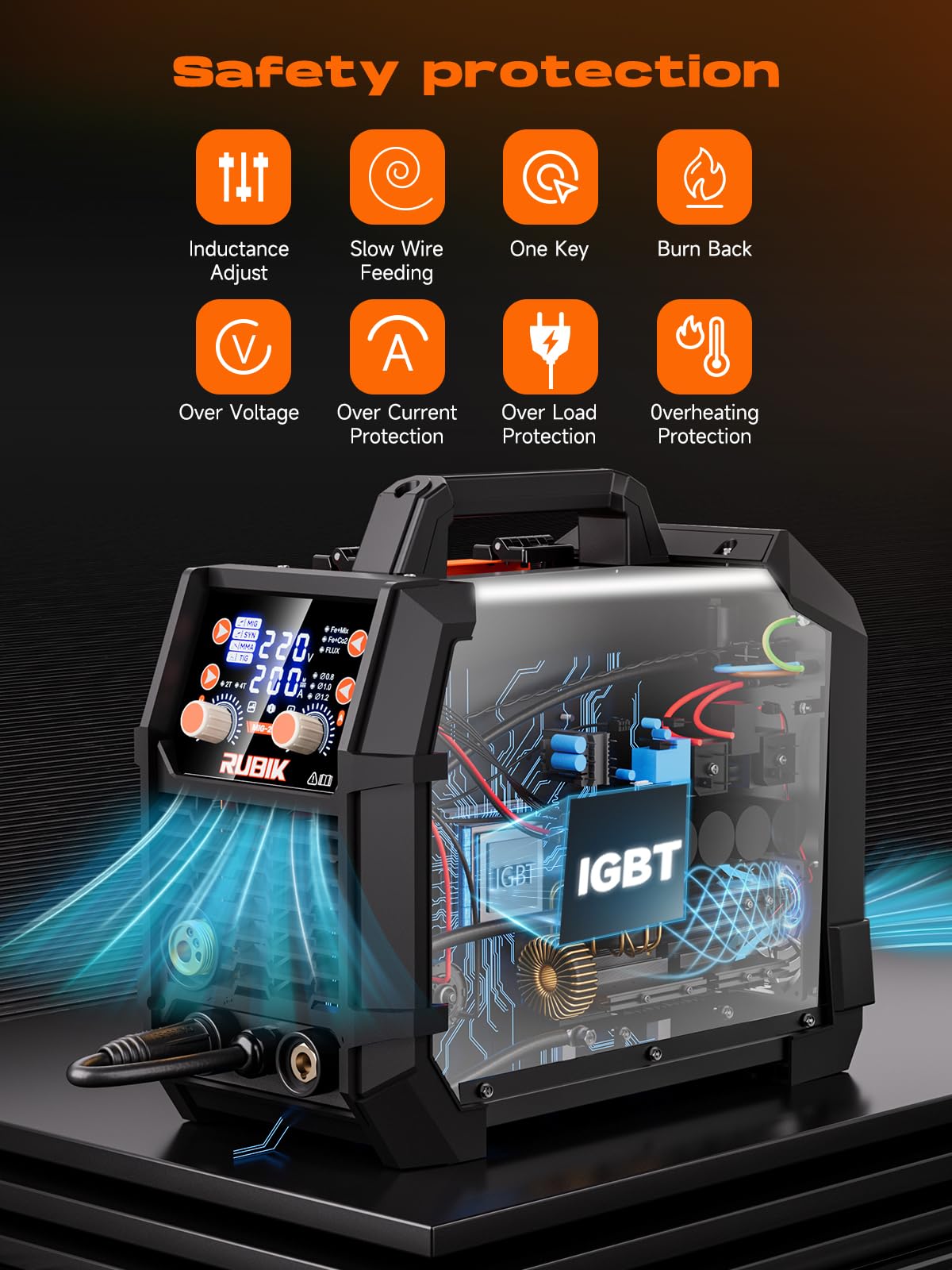Rubik Stick Welder, ARC MMA 225Amp Electric Welding Machine and MIG Welder 200A Welding Machine – 5 in 1 Flux Core Welder