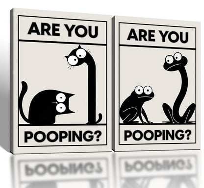 Framed Funny Bathroom Wall Art Set Of 2 Black And White Cartoon Animal Canvas Prints Are You Pooping Bathroom Decor For Guest Bathroom Powder Room Restroom Ready To Hang 12 X 16 Inches