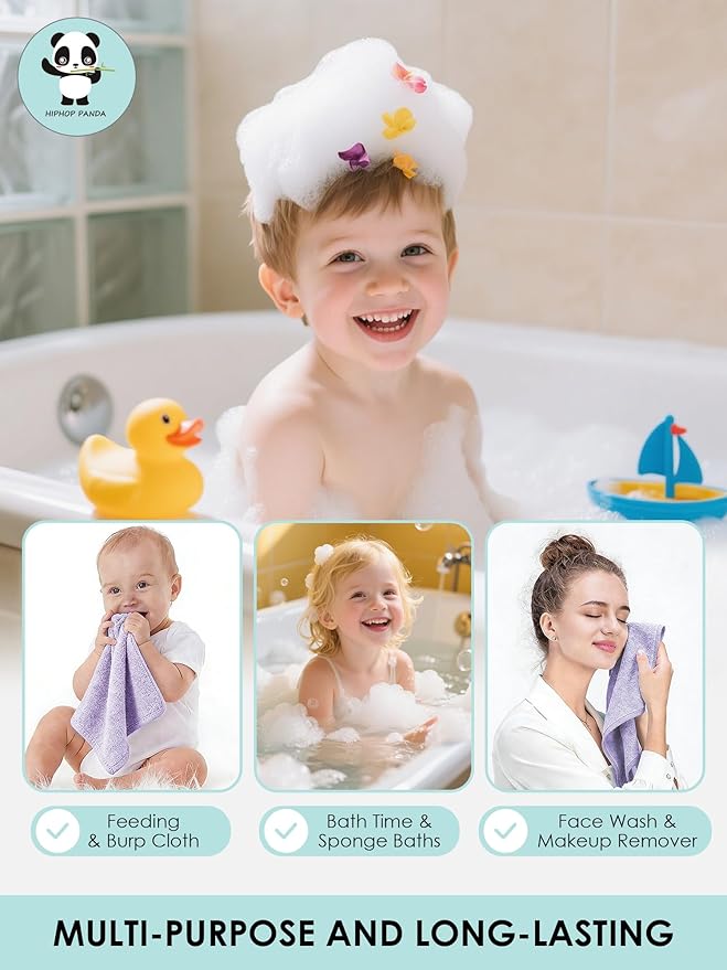 HIPHOP PANDA Baby Washcloths, Rayon Made from Bamboo