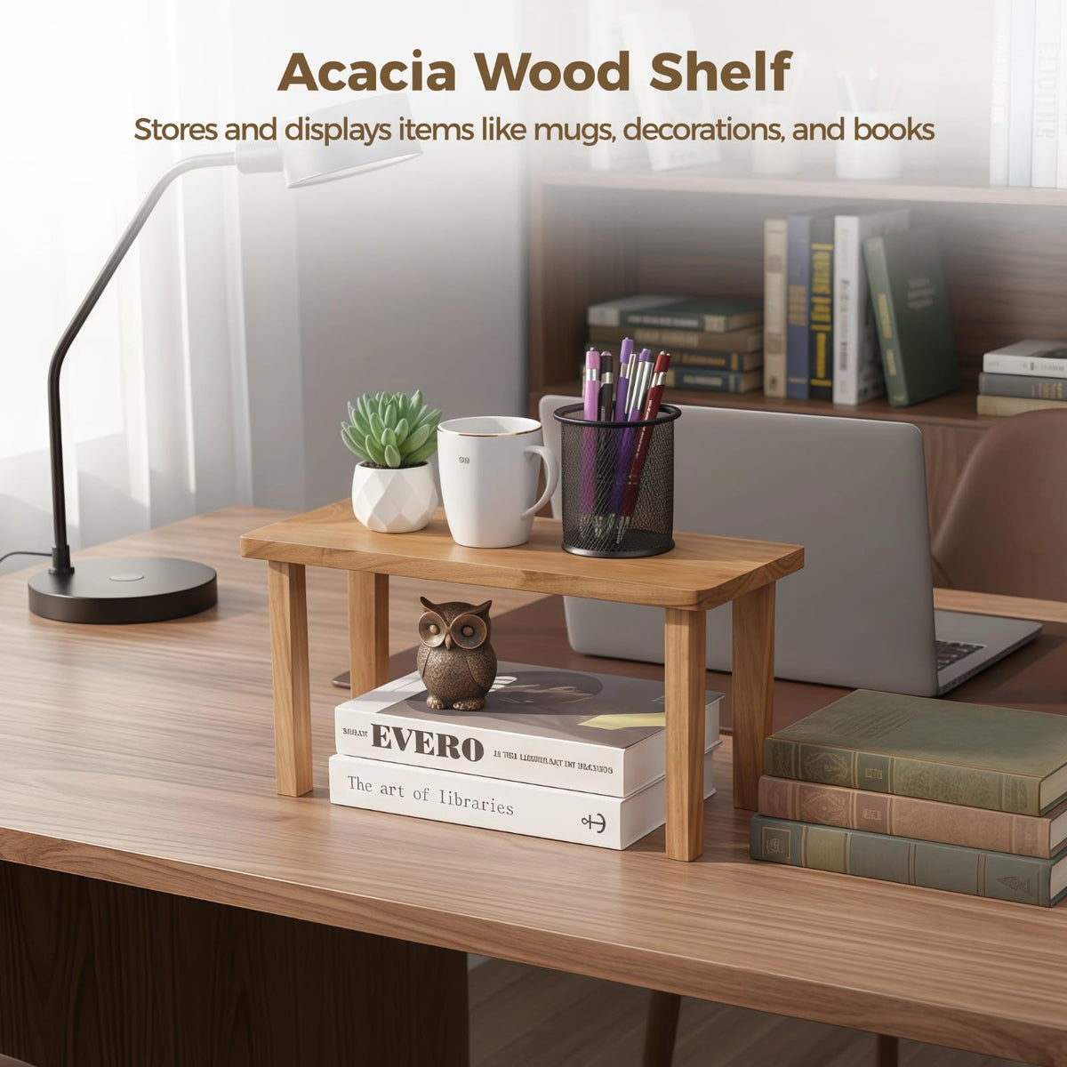 DORMIYA 15 Inches Acacia Wooden Desktop Organizer Shelf, Cabinet Riser & Counter Display Stand for Top of Desk Home Office Kitchen Coffee Table Display Stand