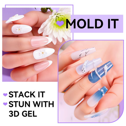 Makartt Clear Gel Builder Kit: Self-Levelling, Long Lasting Extension Hard Gels for Strengthener, Broken Nails Repair Gel Kit with Paper Forms, Dual forms, Nail File and Dual-End Brush 1.06 oz