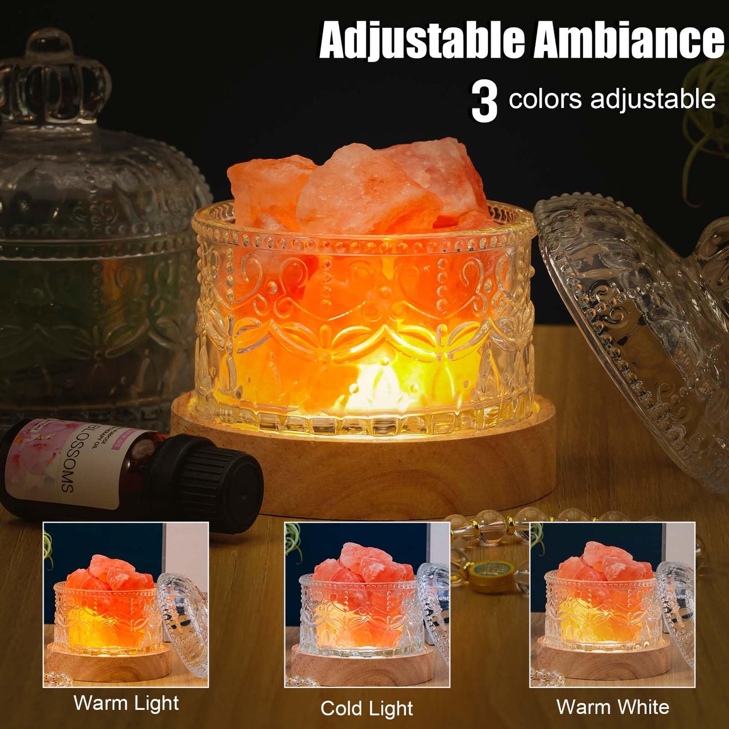 Runyangshi Himalayan Salt Lamp Night Light - Natural Crystal Stones, 3 Lighting Modes with 10 Brightness Levels, Kid & Pet Friendly Design, USB Powered, Ideal for Home and Decor & Gift