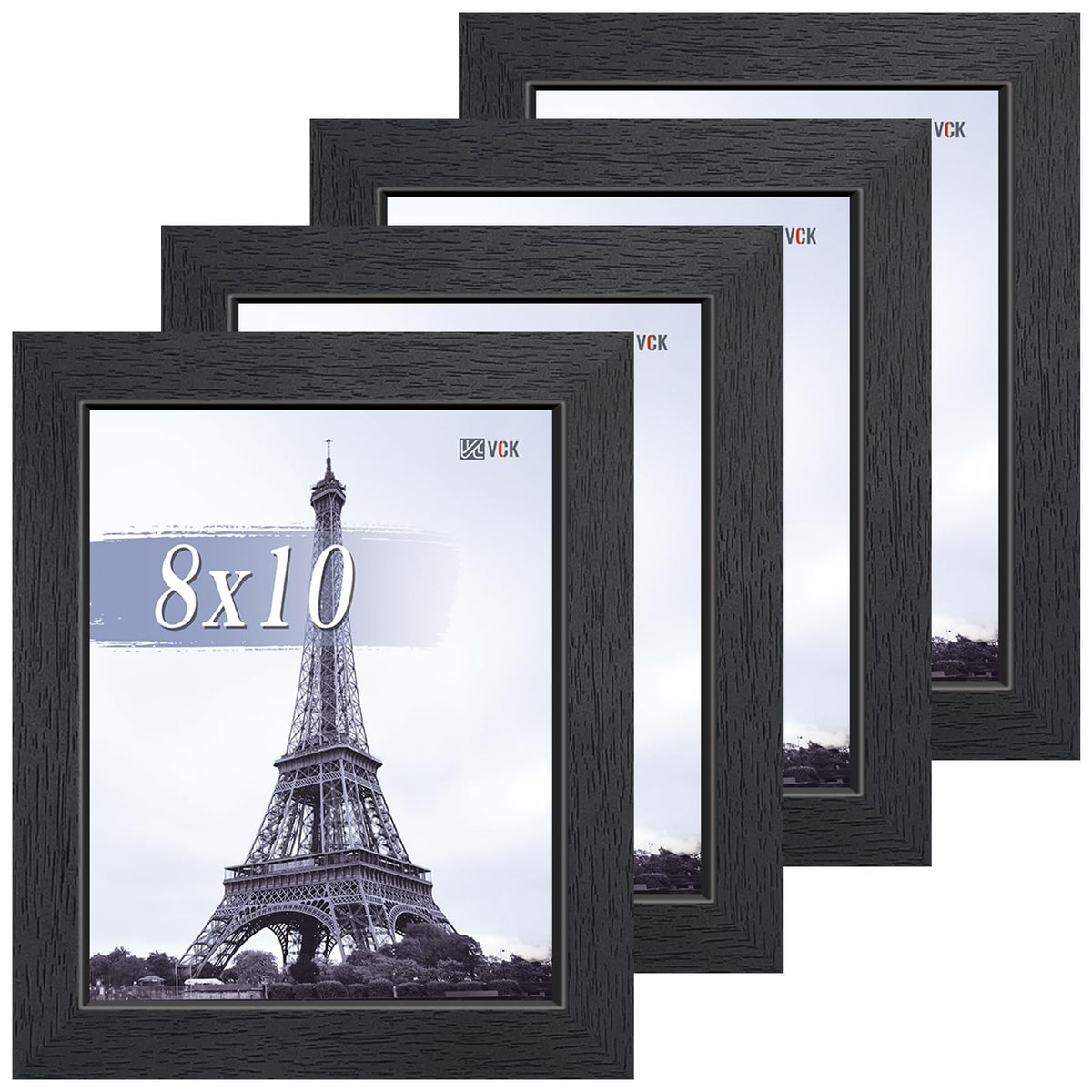 VCK 8x10 Picture Frame Set of 4, Black Wooden Photo Frames with Plexiglass, Vertical Horizontal Wall & Tabletop Display for Home Office Gallery Wall Art Decor