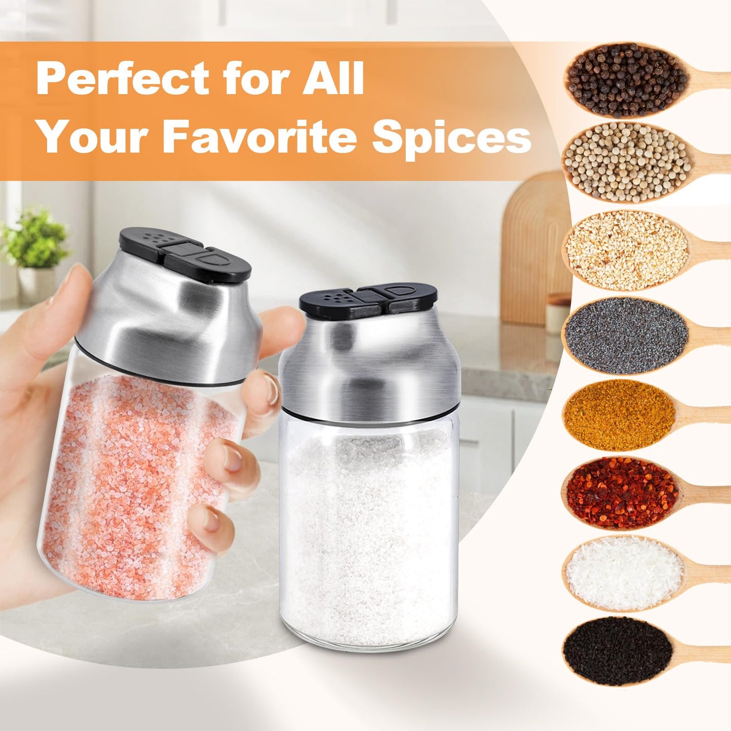 Aelga Glass Sugar Dispenser with Pour Spout + Salt and Pepper Shakers Set