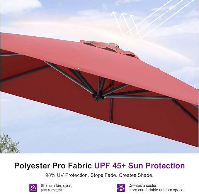 PURPLE LEAF 9 Feet Square Cantilever Umbrella Patio Umbrella with Base Outdoor Umbrella Aluminum Offset with 360-degree Rotation for Garden Deck Pool Patio Terra