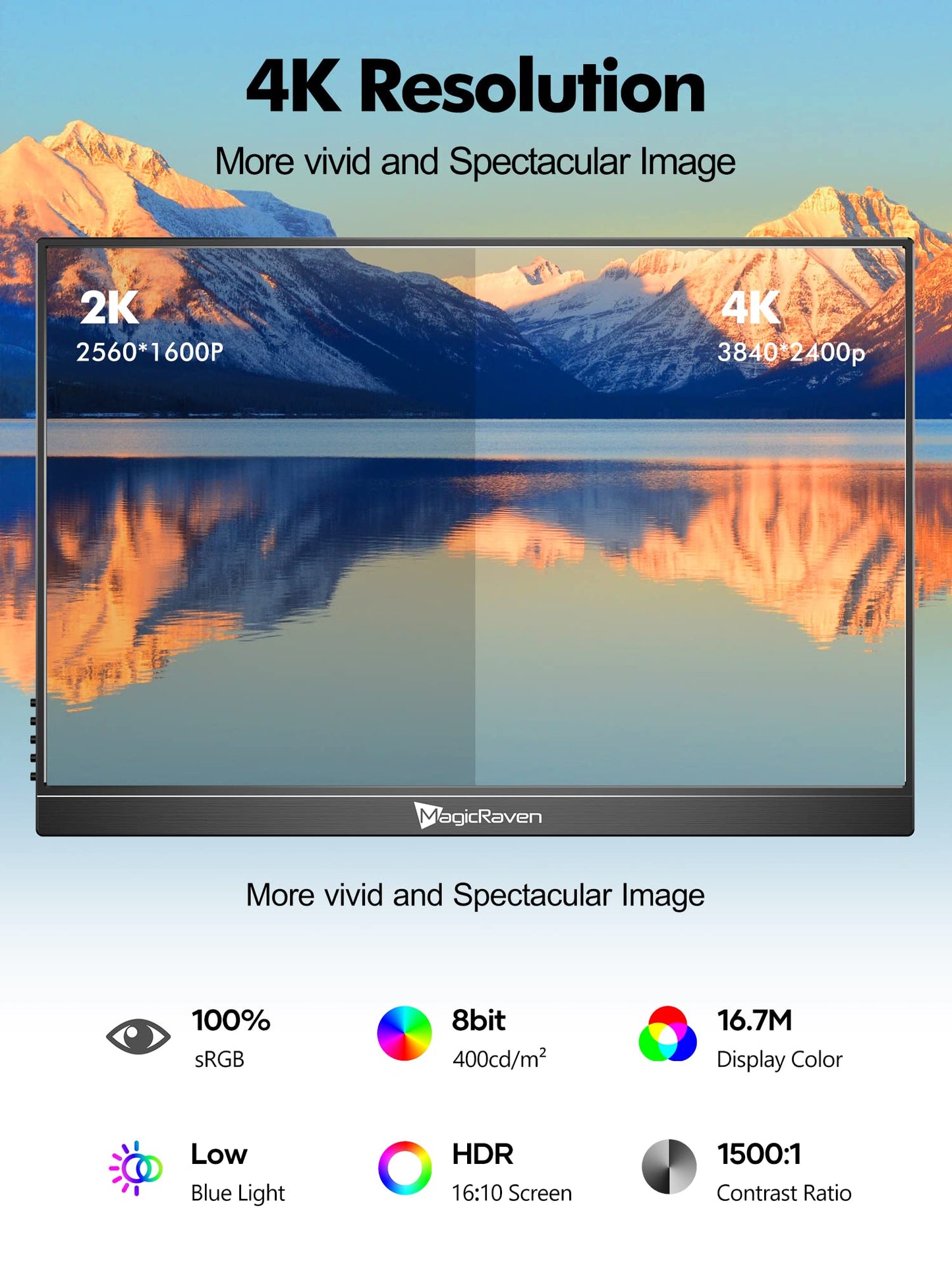 4K Portable Monitor, 16" 3840x2400 IPS Laptop Screen, 1500:1, 400 Nits Screen USB C HDMI Computer Gaming Display with Speakers & Smart Cover, Travel Monitor for PC Phone PS5/4 Xbox Switch