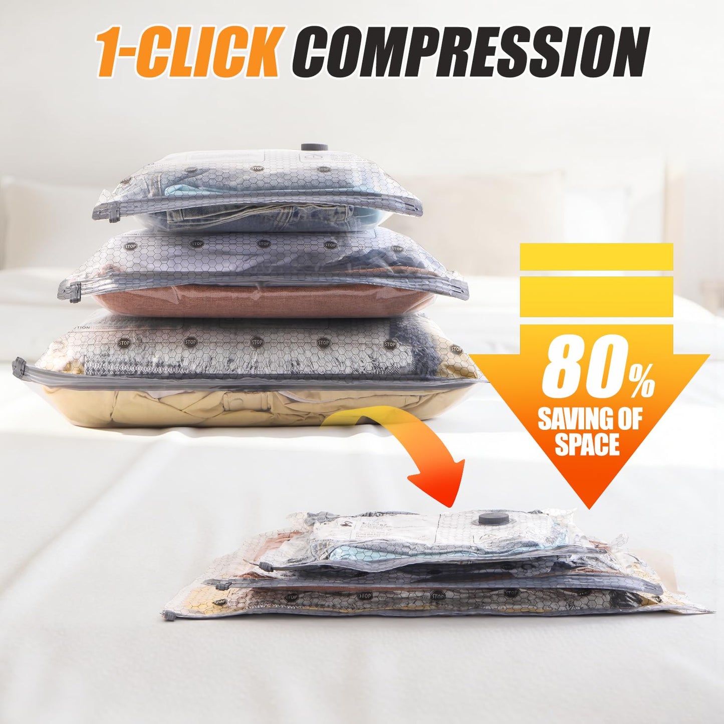 Airlocky Travel Vacuum Storage Bags with Pump, 12 Pack Carry-on Compression Packing Bags + Portable Electric Pump, 80% Space Saver of Clothes, Vacuum Seal Bags for Clothing Travel Luggage