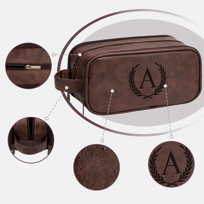Janhavi Travel Essentials Toiletry Bag, Waterproof PU Leather Initials & Wheat, Groomsmen Gifts, Men's Accessories Organizer, Travel Bags for Men, Birthday Gift Box for Men (Medium, Dark Brown, O)