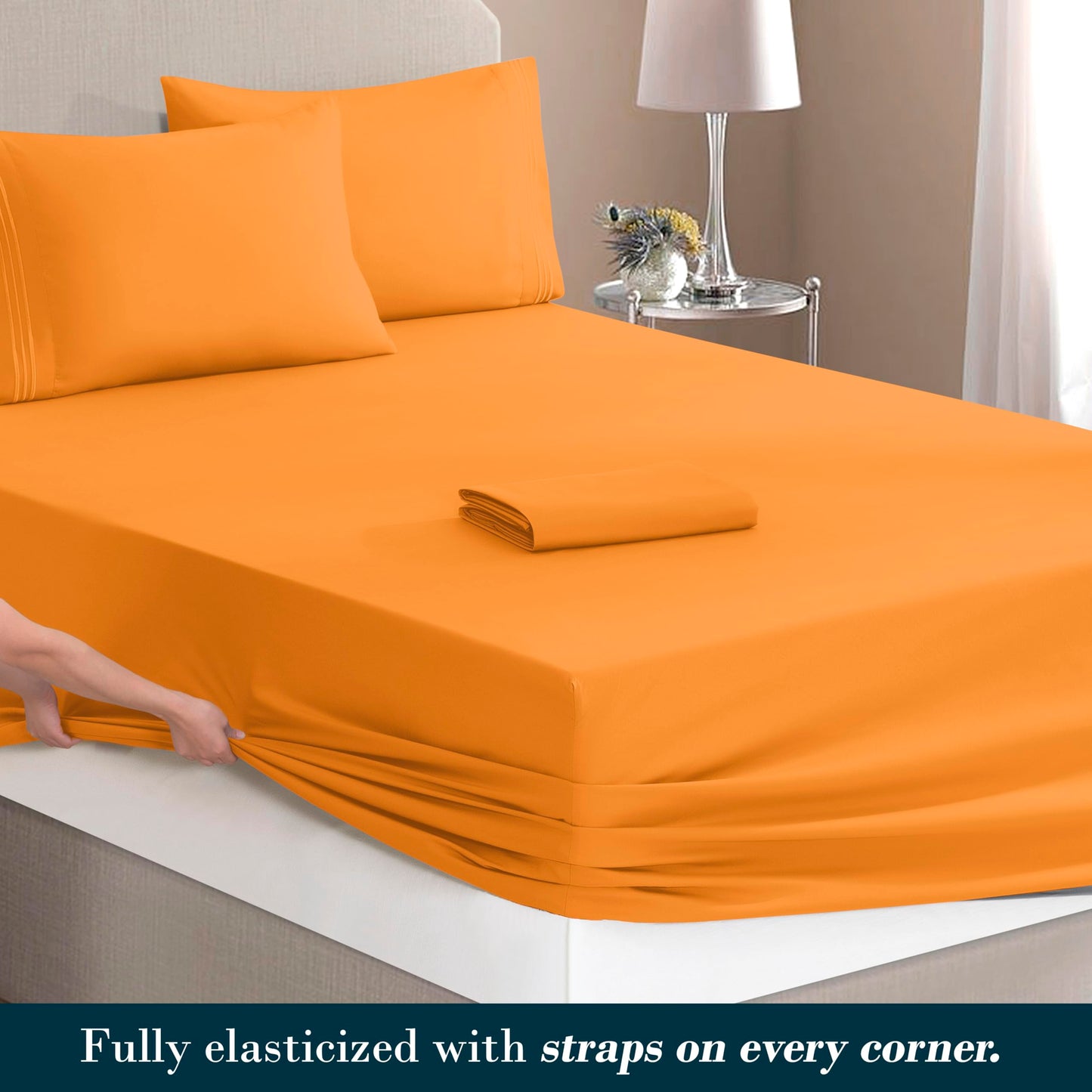 Mocassi Full Size 4-Piece Bed Sheet Set - 1800 Premium Hotel Quality Microfiber 18-24 Inches Extra Deep Pocket Fitted Sheet- Luxury Soft, Breathable, Wrinkle, and Fade Resistant, Orange