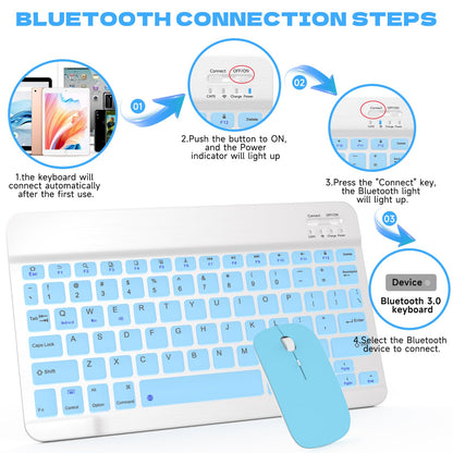 Rechargeable Bluetooth Keyboard and Mouse Combo, Universal Ultra-Slim Wireless Keyboard Mouse Set for Android Windows iPad iPhone Samsung Tablet Portable Compact Keyboard Set (Black)