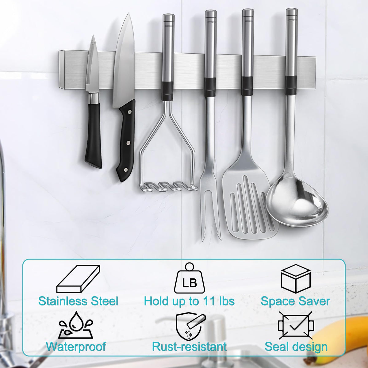 Knife Magnetic Strip, Magnetic Knife Holder for Wall Mount Fridge Refrigerator Knives Magnet Bar Tool Rack RV Kitchen Utensil Holder Metal Kitchen Tool Holder Knives Block RV Accessories 12 Inch