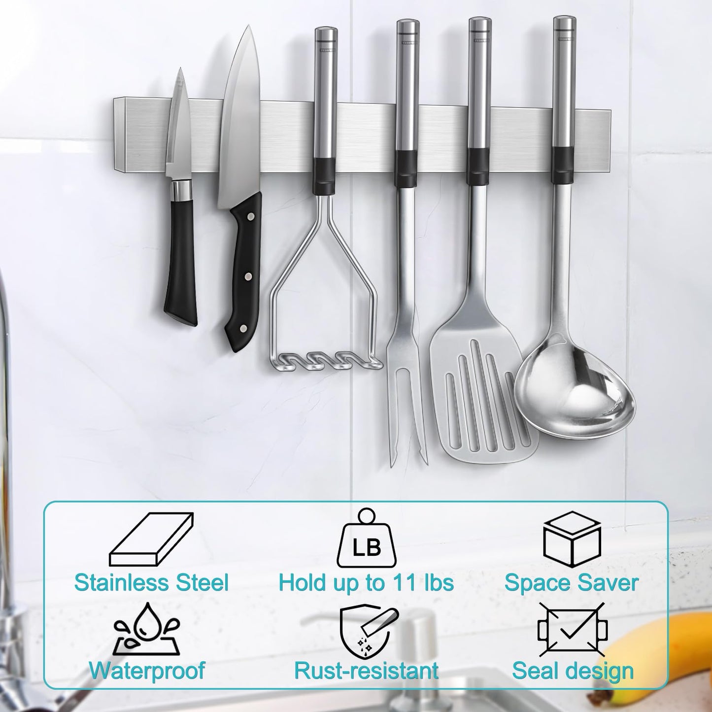 Knife Magnetic Strip, Magnetic Knife Holder for Wall Mount Fridge Refrigerator Knives Magnet Bar Tool Rack RV Kitchen Utensil Holder Metal Kitchen Tool Holder Knives Block RV Accessories 12 Inch