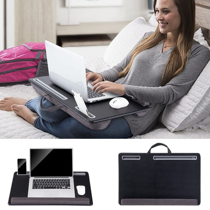 Extra Large Lap Laptop Desk - Full PU Material Mouse Pad Gaming Tray - Portable LapDesk with Phone Holder & Wrist Rest for Notebook, MacBook, Tablet, Bed, Sofa(Black, Fit Up 17.3-in Laptops)