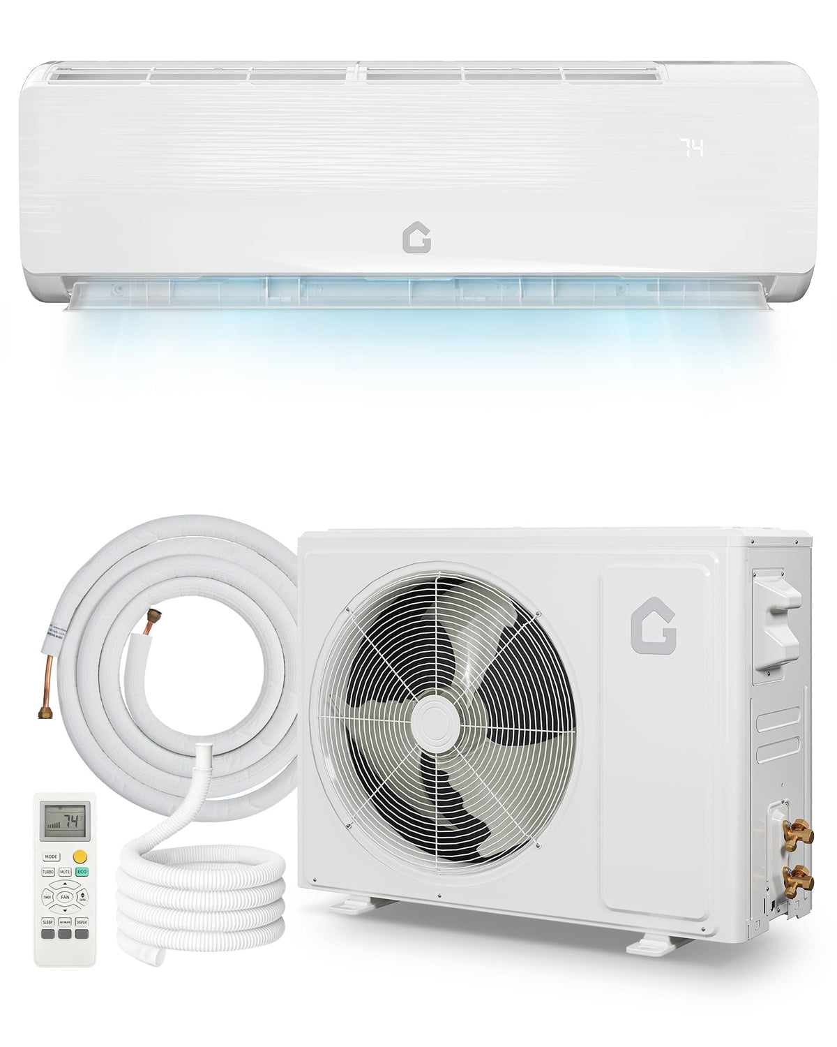 12000 BTU 19 SEER2 Mini Split AC Air Conditioner Heat Pump Inverter, 230V Ductless System, Cools Heats 750 Sq.ft, R32 Series with Installation Kits, White