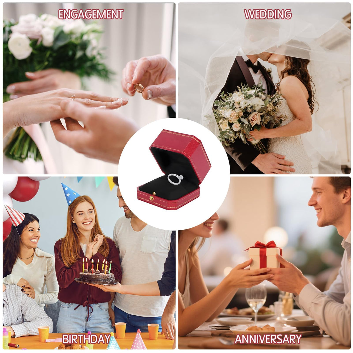 Tomotato Jewelry Rings Box, Square Wedding Ring Case Earrings Brooches Gift Box Trinket Case Velvet Couple Rings Boxes for Proposal Engagement Valentine's Day Wedding Anniversary Mother's Day