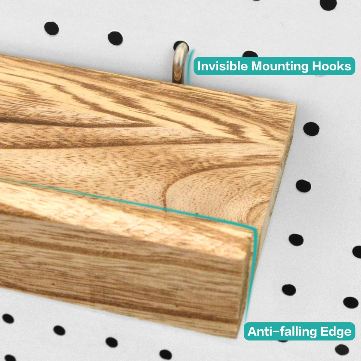 Wood Pegboard Shelves with Lip, 14" x 4" Peg Board Racks 3Pack Wall Organizer Shelf, 1/4 inch Heavy Duty Metal Brackets Fit All Pegboards, Display Craft Garage Workbench Office Shelving Accessories