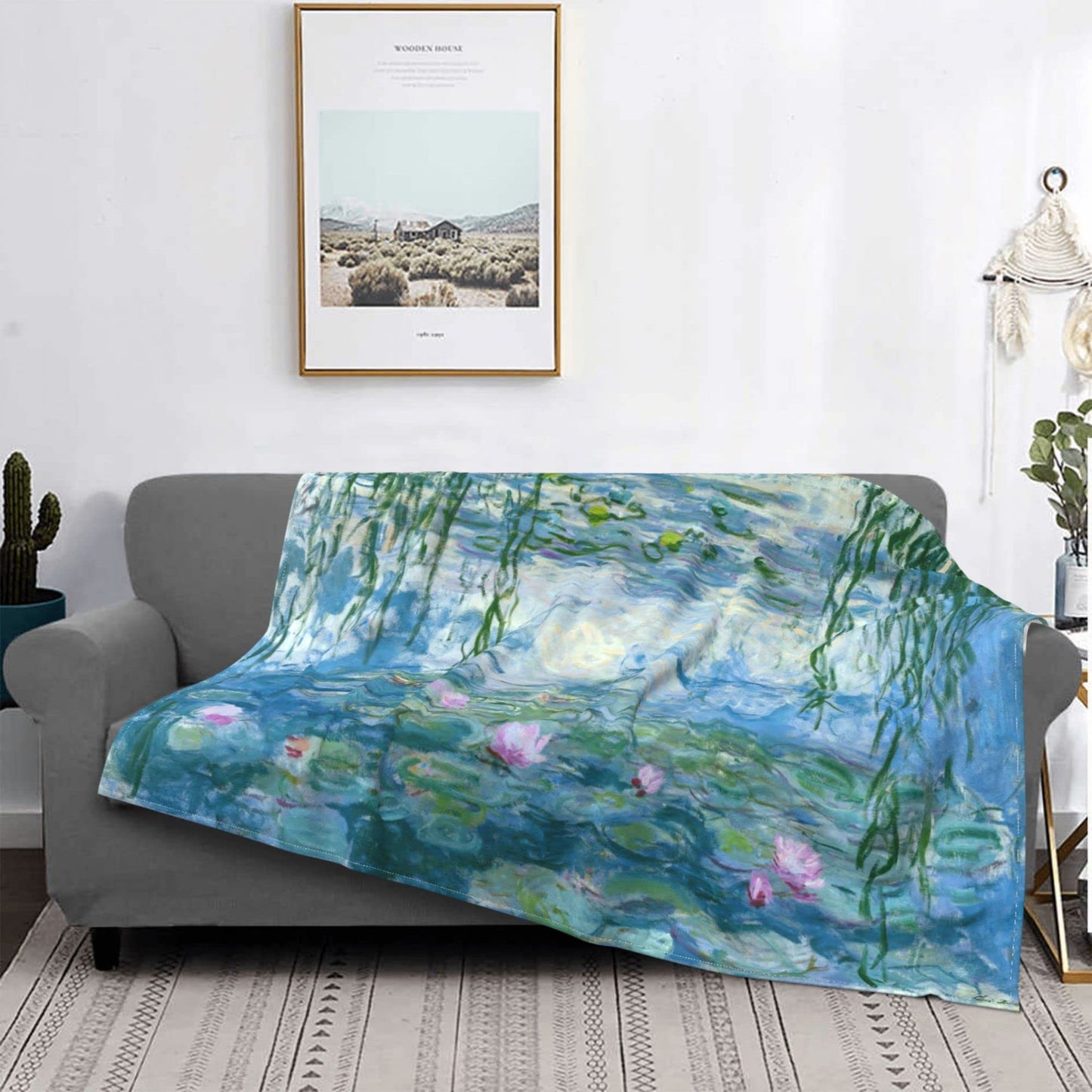 Monet Water Lilies Soft Blanket All Season Fuzzy Throw Warm Lightweight Blanket Flannel Blankets Fleece Throws for Bed Sofa Couch Travel Home Living Room Decor 80"x60"
