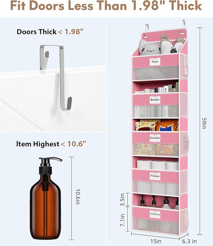Over The Door Organizer Hanging, 5 Shelf Behind The Doors Storage, Pantry Door