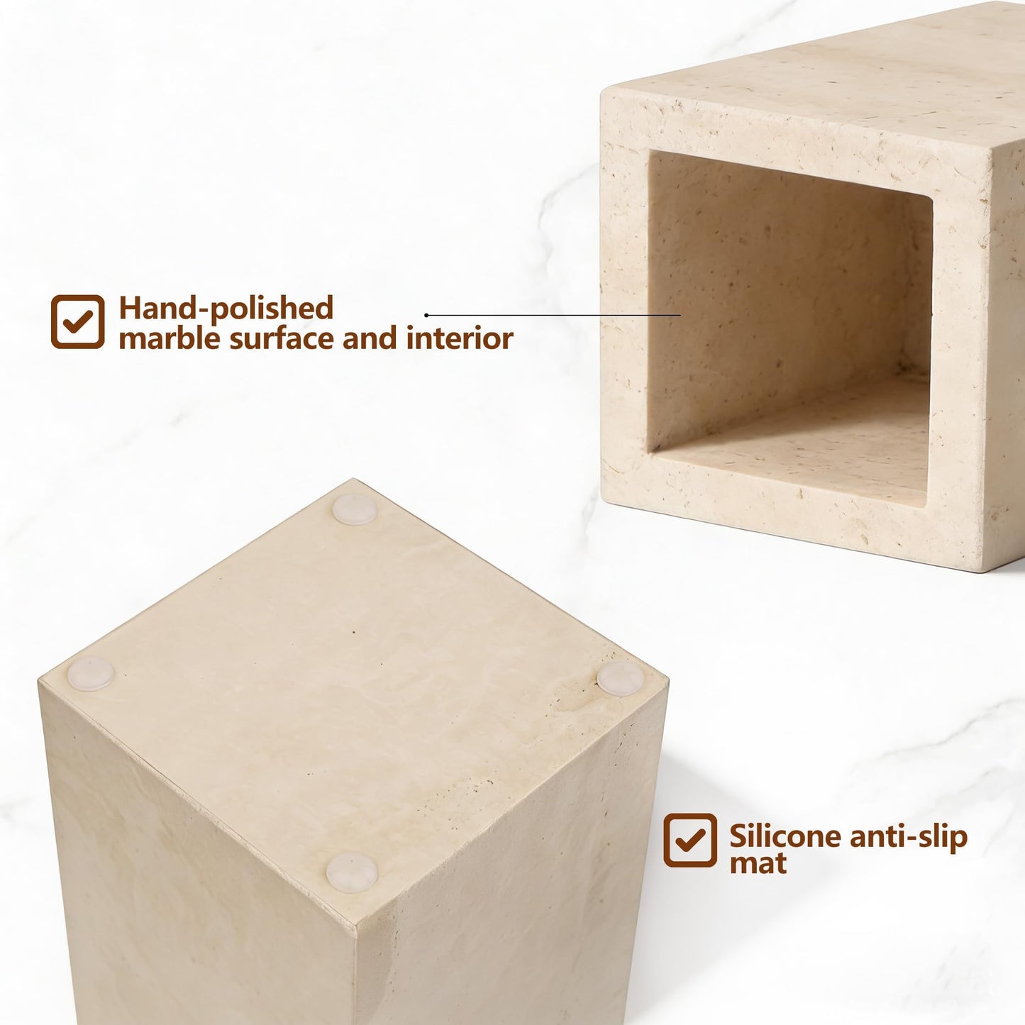 Natural Travertine Marble Toothbrush Holder & Makeup Brush Holder& Pen HolderUtensil Holder, 3.15inch Genuine Durable Marble Stone Square Storage Container for Office & Home Countertop Organizer