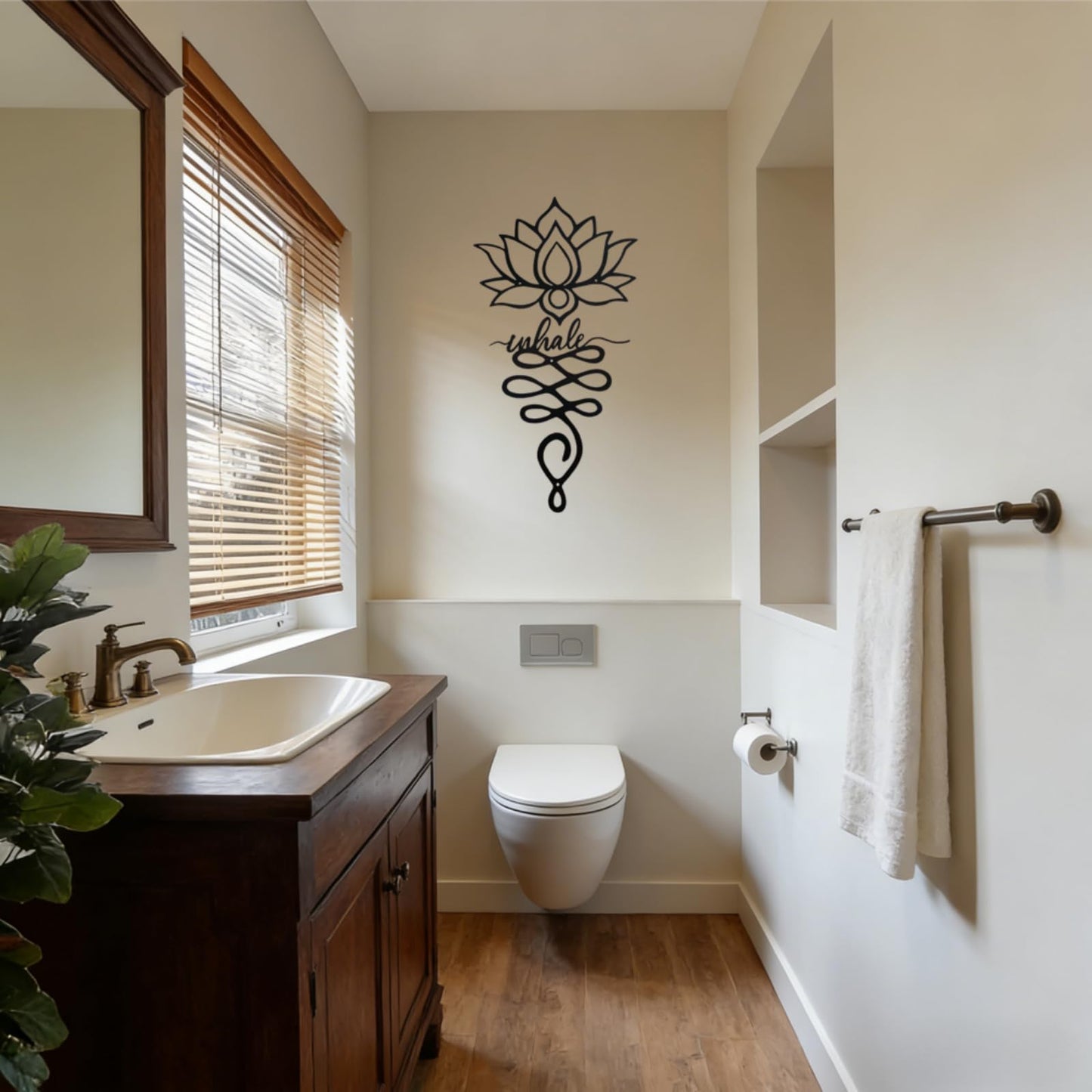 JBCHUCI Lotus Flower Wall Decor - 23.7”x12.6” Black Metal Yoga Meditation Wall Art, Boho Zen Sculpture for Home Living Room, Bedroom, Office, Spiritual Gift & Mindfulness Decor for Yoga Lovers