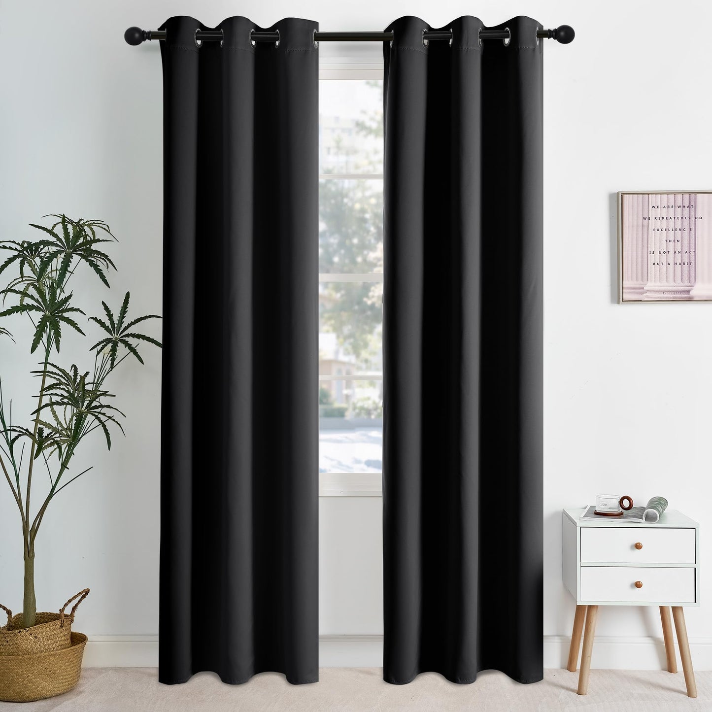 NICETOWN 100% Black Out Halloween Curtains 84 Inches Long 2 Panels for Living Room, Bedroom, Office Thermal Insulated Blackout Drapes Solid Grommet Noise Reducing Window Curtains, W40