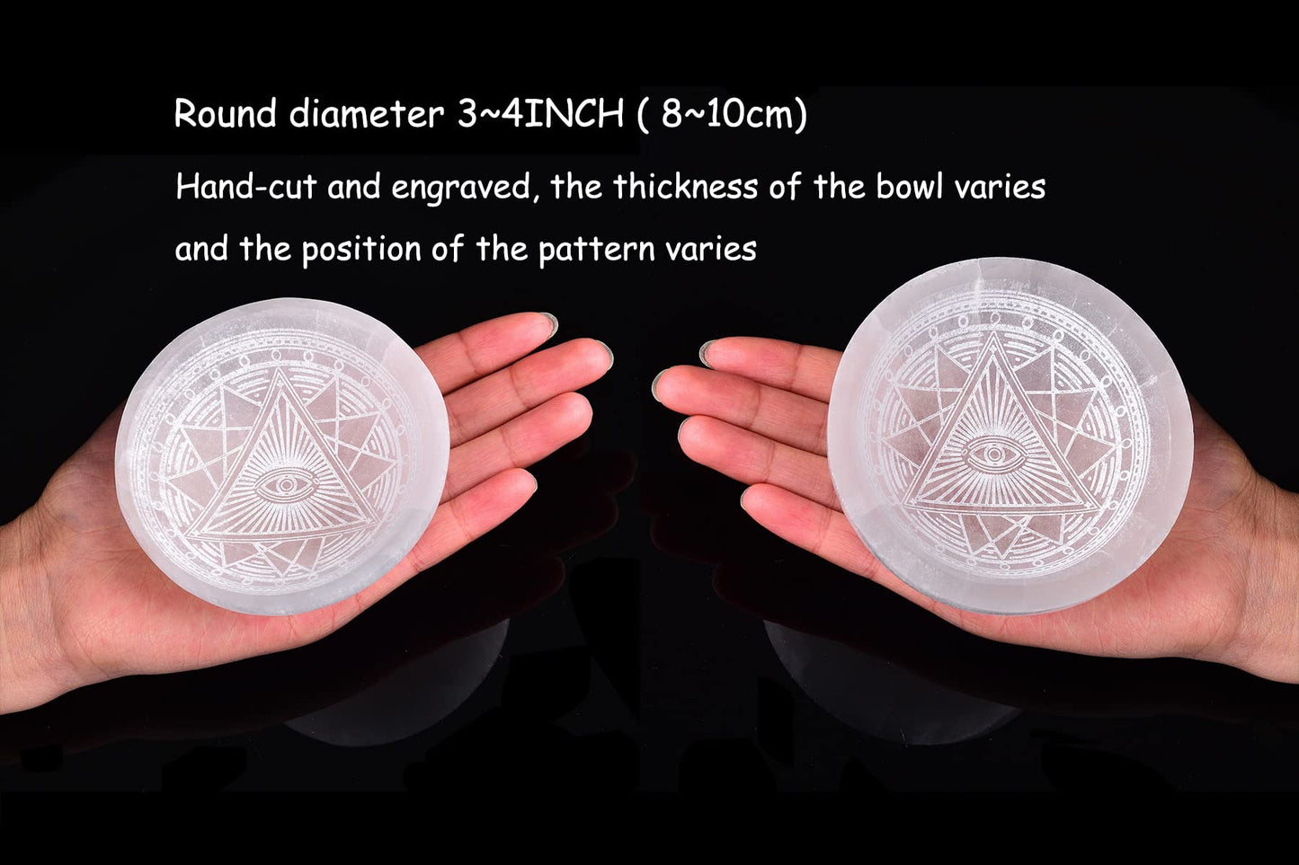 AMOYSTONE 4" Round Selenite Stone Bowl Dish Hand Carved Demon Eye #1 Crystal Charging Station Healing Bowl
