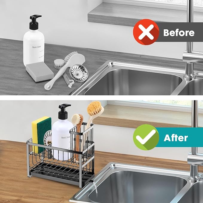 Sinnsally Kitchen Sponge Holder, 2 Tier Sink Caddy Organizer