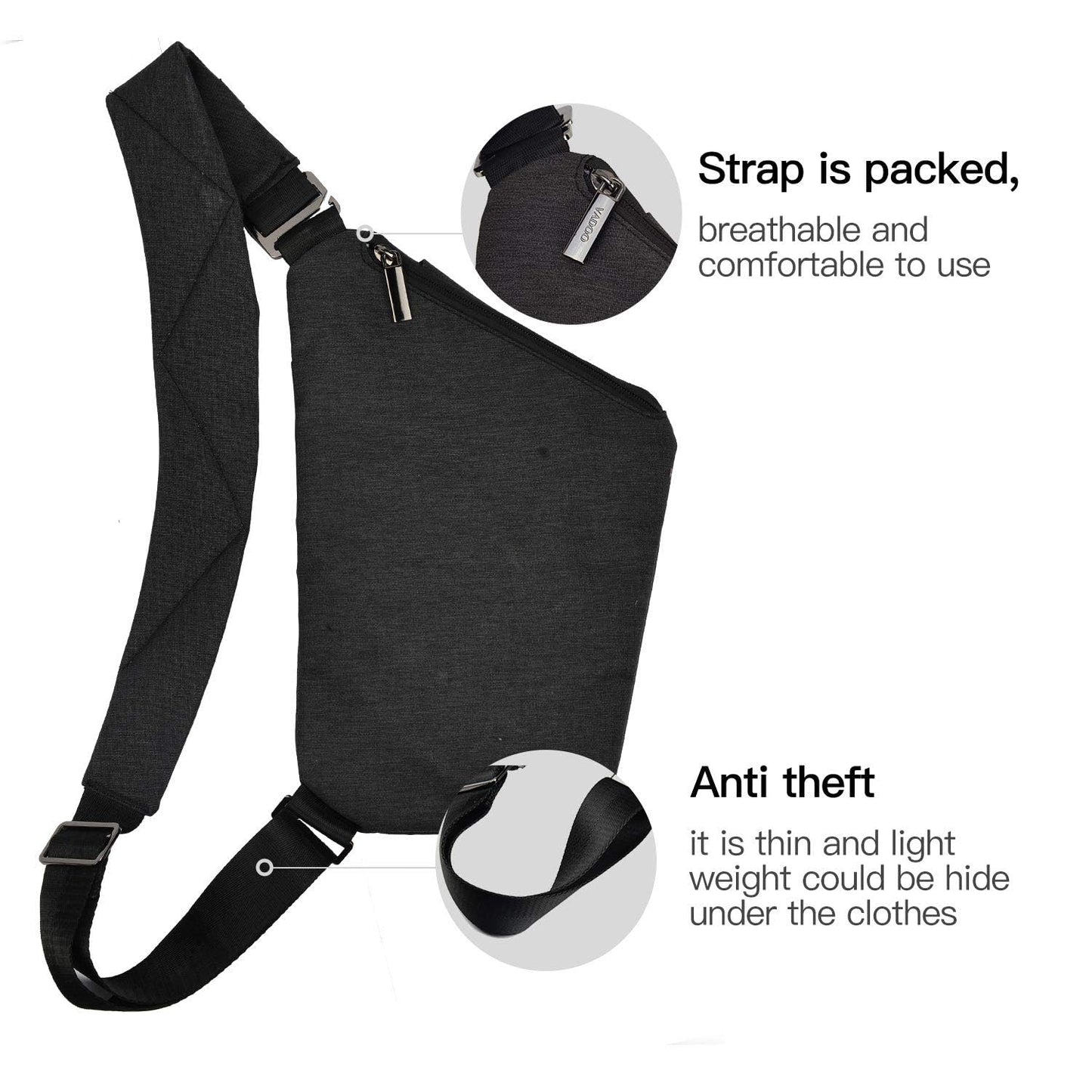 VADOOAnti Theft Sling Bag, Mens Travel Bag, Crossbody Shoulder Bags Slim Multi-Pocket Chest Daypack holiday essentials for Travel Outdoor