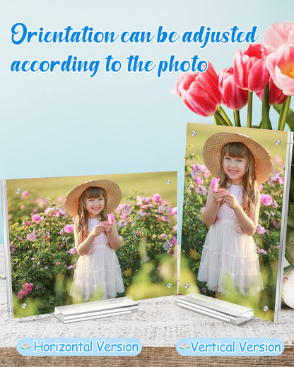 JUOIFIP 10 Pack Acrylic Picture Frame 5×7 Clear Double Sided Magnetic Photo Frame - Frameless Baby Friend Family Picture Desktop Display with Support Stand and Gift Boxes