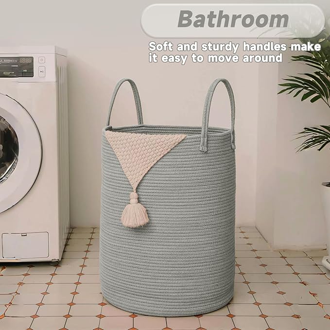 Large Woven Laundry Basket Hamper, 100L Cotton Rope Storage Bin