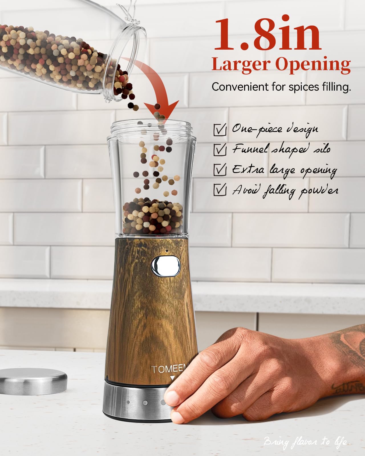 Electric Salt and Pepper Grinder Set with Storage Base, Stainless Steel Rechargeable Salt and Pepper Grinder Set with 4.5 oz Large Capacity, 1.8" Wide Mouth, Adjustable Coarseness, Ideal for Kitchen