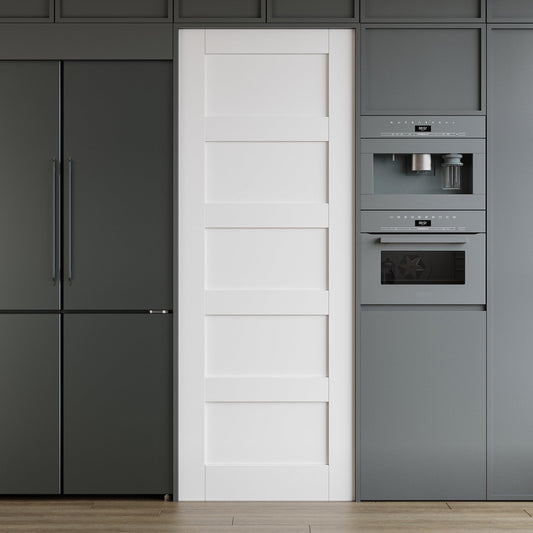 WINSTELLAR 28"x80" 5-Panel Shaker Style White Primed Solid Core Interior Door Slab, Paintable Bedroom Door, Wood Doors for Pantry, Laundry, Closet as Prehung, Pocket Doors, NOT Included Hardware