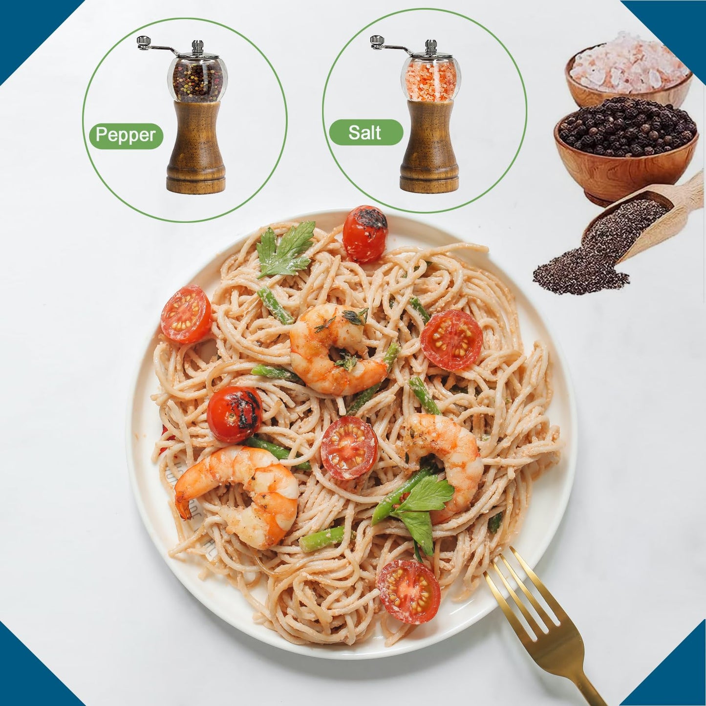 VEIZIBEE Salt and Pepper Grinder Set Manual Pepper Mill Set Classical Hand Shake Wooden Pepper Grinder Salt Mills Ceramic Blades Metal Handle, Enjoy Fresh Ground spices (Walnut color 2pcs-6in)