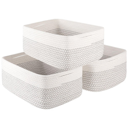 OIASKET Storage Baskets for Organizing 3 Pack, Woven Baskets for Shelves, Closet Organizer Bins Empty Gift Basket Toy Storage for Toys, Books, Towels, Clothes, 15"x11.42"x6.7", White & Black