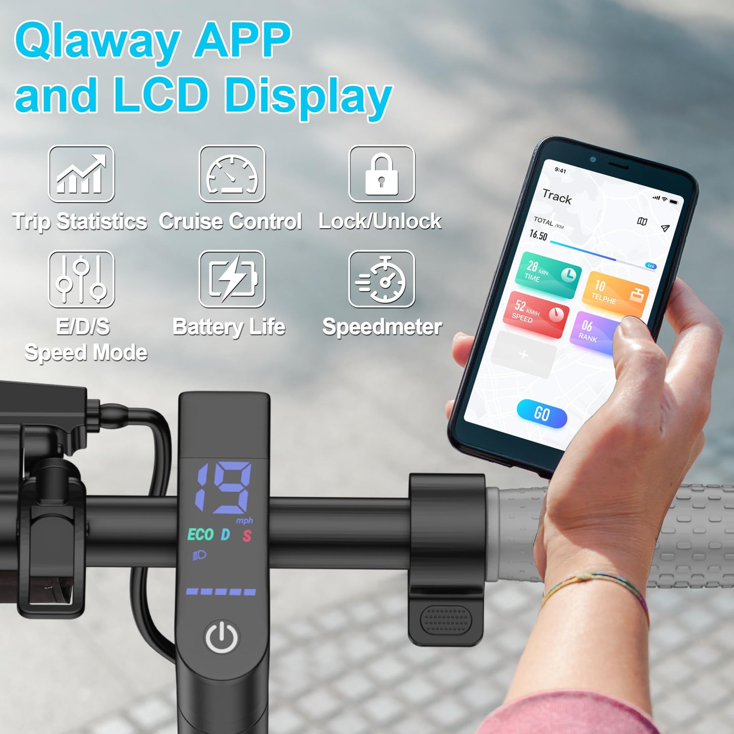Qlaway 8.5" Aluminum Alloy Frame E Scooter for Adults 19 MPH Sport Escooter 350W Motor, Electric Scooter Up to 22 Miles Range, Bearing 265 LBS/APP Control-White