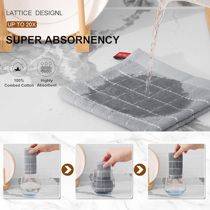 Mordimy 100% Cotton Terry Cloth Dish Cloths, Soft and Absorbent Checkered Dish