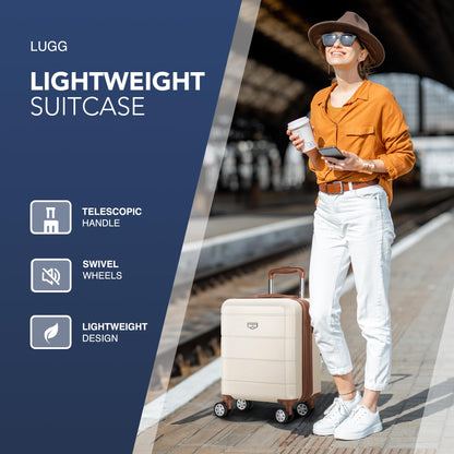 LUGG 15 Inch Jetset Lightweight Travel Cabin Bag Carry On Approved Suitcase ABS Shell Protection Water Resistant & Safe Locking System Easyjet Free Under seat Luggage (45x33x20cm)