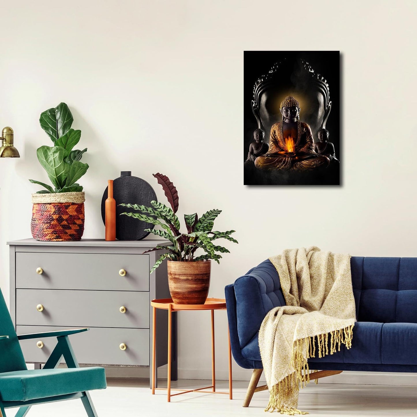Abstract Buddha Painting Wall Art - Buddhist Wall Art Modern Meditation Art Buddha Artwork for Living Room Yoga Room Hindu Wall Decor Framed Zen Wall Art 12x16in/30x40cm