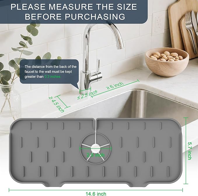 Kitchen Faucet Sink Splash Guard, Silicone Water Catcher Mat – Sink Draining