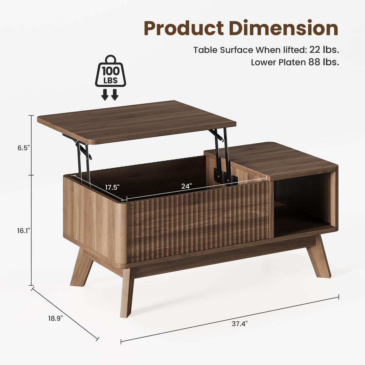 TROJM Wood Lift Top Coffee Table with Hidden Compartment and Large Storage Shelf, Lift Tabletop Dining Center Table for Home Living Room Office,Walnut