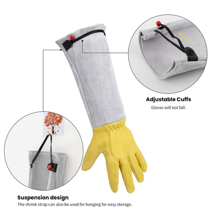 Heavy Duty Gardening Gloves - Thorn Proof Rose Pruning Gloves, Long Leather Gauntlet Gloves for Men and Women, Gardening Tools and Gifts