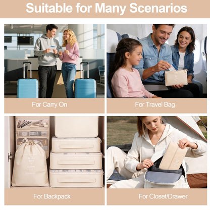 8 Set Packing Cubes for Travel,Suitcase Organizer Bags for Luggage with Shoe & Hanging Toiletry Bag, Vacation Essentials & Accessories for Cruise Ship, Airplane Must-Have,Road Trip & Camp Gifts(Cream)