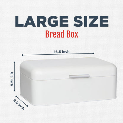 Culinary Couture Extra Large White Bread Box for Kitchen Countertop - Holds 2 Loaves - 16.5" x 9" x 6.5" - Stainless Steel Vintage Bread Boxes for Kitchen Counters